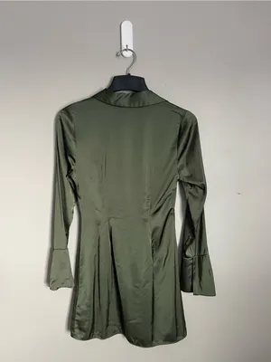 ABERCROMBIE & FITCH Olive Green Satin Button-Front Long Sleeve Mini Dress Sz XS thumbnail 7