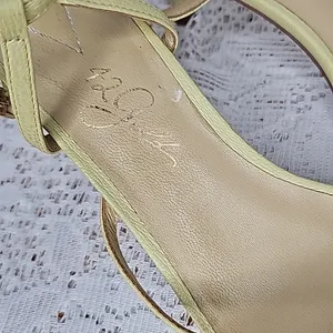 42 Gold yellow leather strappy ankle strap unique rare heel heels sz 8 thumbnail 2