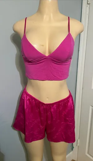Victoria Secret Women's Fuchsia Bralette & Satin Sleep Shorts Set thumbnail 1