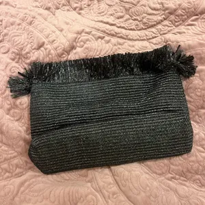 Black Fringe Top Zipper Clutch Bag thumbnail 2