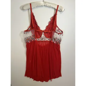 Women’s 3XL Red Floral Embroidered Sheer Mesh Babydoll Lingerie & Matching Thong thumbnail 13