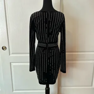 Windsor Black Velvet Studded V Neck Wrap Long Sleeve Dress thumbnail 2