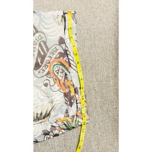Ed Hardy Tattoo print side tie White mesh dragon paisley mini short skirt sz Med thumbnail 3