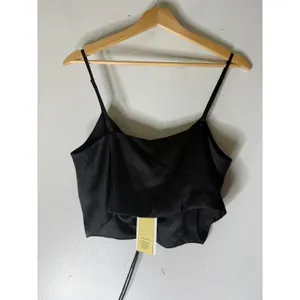 Aritzia Wilfred verso cami black satin rouched front medium NWT thumbnail 2