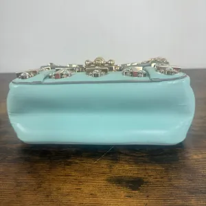 Chloé Elsie Shoulder Bag Small Turquoise Leather Chain Strap Rhinestone Gold thumbnail 14