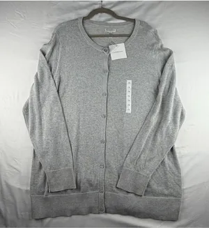 Croft & Barrow Cardigan Sweater 2X Silver Metallic Shimmer Knit Holiday Layering thumbnail 1