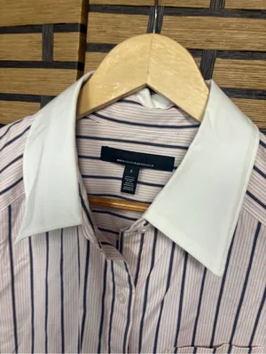 White House Black market pink stripe crop button down shirt size 8 thumbnail 6