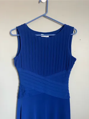 CALVIN KLEIN | Royal Blue Sleeveless Pleated Waist Midi Dress Sz 4 thumbnail 3
