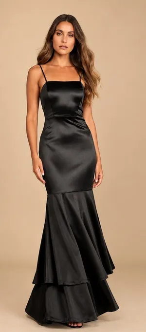 LULU's Sexy Prom Wedding Bridesmaid Satin Romantic Mermaid Trumpet Gown thumbnail 1