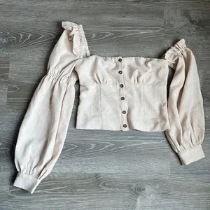 Song Of Style Emery Top One Shoulder Ruffle Beige Check thumbnail 2
