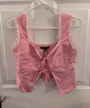 Cotton Candy LA Romantic Lace-Trim Pink Tie-Front Crop Top - Size Small thumbnail 1