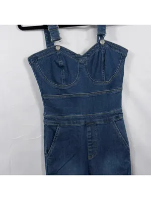 Peach Love California Denim Jumpsuit Women’s Small Flare Leg Adjustable Straps thumbnail 5
