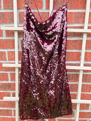 ASTR The Label Burgundy Sequin Mini Dress M thumbnail 3