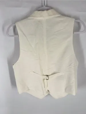 Vintage 90s Ivory Linen Blend Double Breasted Vest Gold Buttons M thumbnail 9