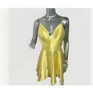 Sherri Hill 52379 Yellow Satin Short Cocktail Dress Fit & Flare Size 8 V-Neck thumbnail 4