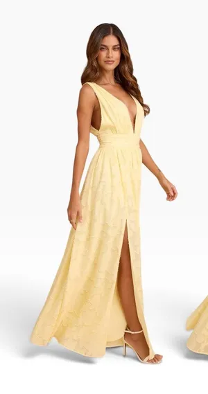 Lulus Sweet Sophistication Light Yellow Burnout Floral Maxi Dress size M NWT thumbnail 1