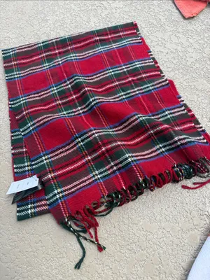 Urban Outfitters Red Plaid Fringed Wool-Blend Scarf thumbnail 3