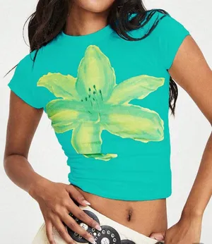 Flower Baby Tee Shein Green thumbnail 1