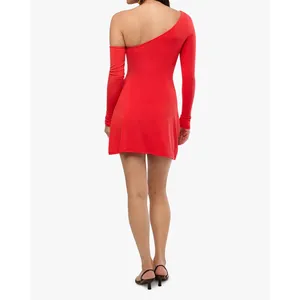 WeWoreWhat Womens Red Long Sleeve Asymmetrical One Shoulder A-Line Mini Dress S thumbnail 3