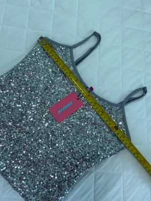 Edikted Y2K Silver Sequin Cami Tank Top Clubwear Disco Glam Party Size S NWT thumbnail 5