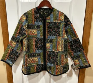 Vintage Handmade Quilted Jacket Small Cottagecore Boho Artisan Coat Green thumbnail 1