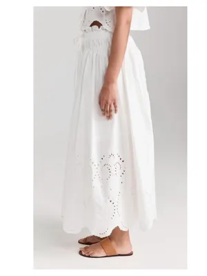 Moon River White Eyelet Midi Skirt with Scalloped Hem thumbnail 3