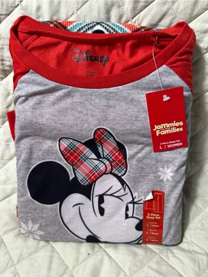 T462. Disney Minnie Mouse Plaid Bow Pyjama Set - Red & Gray thumbnail 1