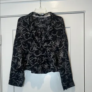 Free People intimately Black Floral Button-Down sleep Blouse size XL. thumbnail 4