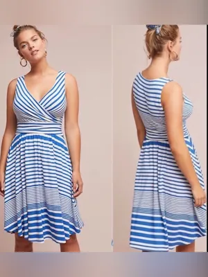 Anthropologie Maeve Blue and White Striped Sleeveless Dress thumbnail 2