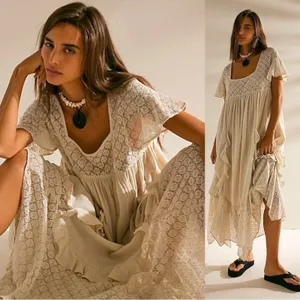 Free People Ethereal Bohemian Bring The Romance Midi Maxi Dress Neutral Small thumbnail 3
