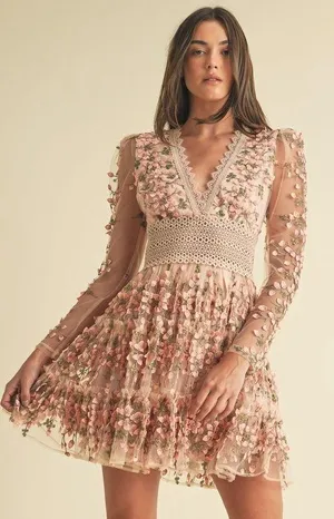 Floral Embroidered Pink Dress thumbnail 1