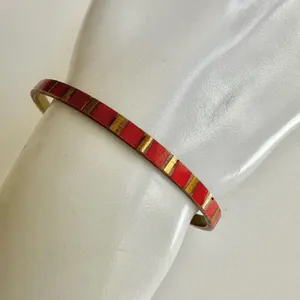 Red and gold tone brass bangle bracelet thumbnail 2