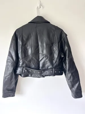 Zara Black Vegan Faux Leather Cropped Biker Moto Jacket Belted thumbnail 11