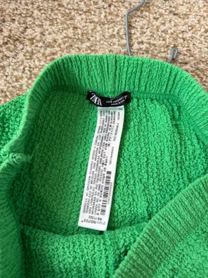 Zara Bright Green Stretch Textured High Rise Pull On Flare Pants Size Small thumbnail 6