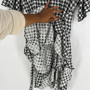 Passion Lilie Houndstooth Cotton Black White Ruffle Hem Mini Wrap Dress Size XL‎ thumbnail 10