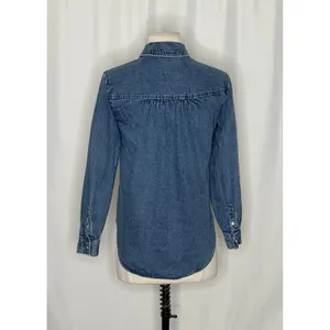 Anthropologie PILCRO Dannie Classic Denim Shirt Western Snap Puff Sleeve XXS thumbnail 9