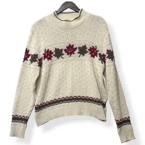 Cotton‎ Country Parkhurst Cotton Sweater Cream Maple Leaf Preppy Cabin Womens M thumbnail 2
