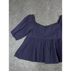 Free People Navy Blue Cotton Puff Sleeve Babydoll Blouse Top Large thumbnail 11
