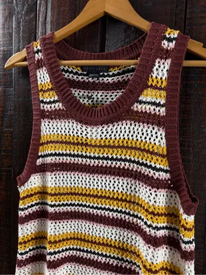 Sanctuary striped crochet knit sweater vest NWT Large thumbnail 4