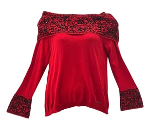 Anne Klein Off The Shoulder‎ Sweater Red XL thumbnail 1