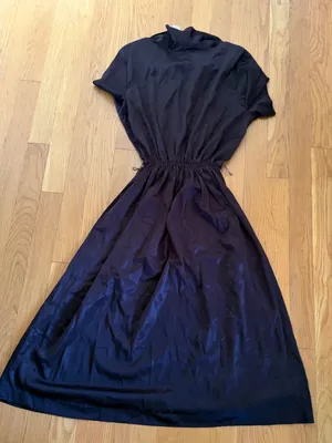 Union MadeBlack Vintage Acetate Dress with Flower Buttons Size 18 - small holes thumbnail 2