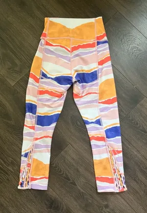 Lululemon Striped Watercolor Print Active Leggings in Orange, Blue, Pink thumbnail 1