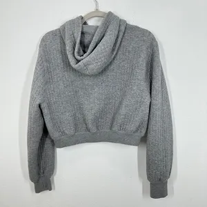 Aerie OFFLINE Quilted Cropped Hoodie Gray‎ Thumbhole Long Sleeve Size Small thumbnail 8
