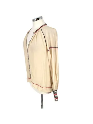 Magali Pascal Alexi Blouse Natural Boho Embroidered Cuff Peasant Top Size Large thumbnail 5