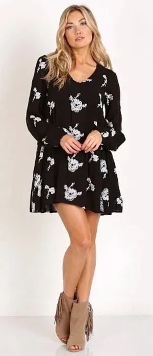 Free People Emma Austin Embroidered Floral‎ Mini Dress Small thumbnail 1