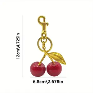 Red Sparkle Cherry Bag Charm Keychain Gold Tone Purse Accessory NWT thumbnail 4