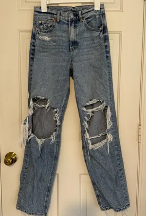 American eagle highest rise baggy straight jeans thumbnail 1
