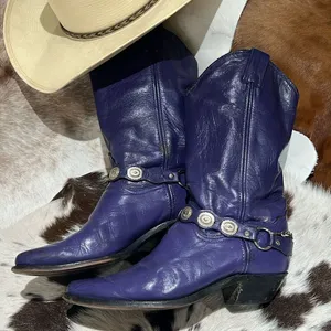 Vintage Purple Real Leather Cowboy Boots Festival Rave‎ Burning Man T1 thumbnail 1