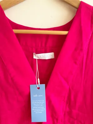 LAKE NWT Gauze Caftan Heatwave Fuchsia Pink Cotton Maxi Dress XL Resort Wear thumbnail 3
