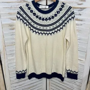 AMOUR VERT Women's XL Whistler Nordic Fair Isle Ribbed Knit Sweater Navy Cream thumbnail 13